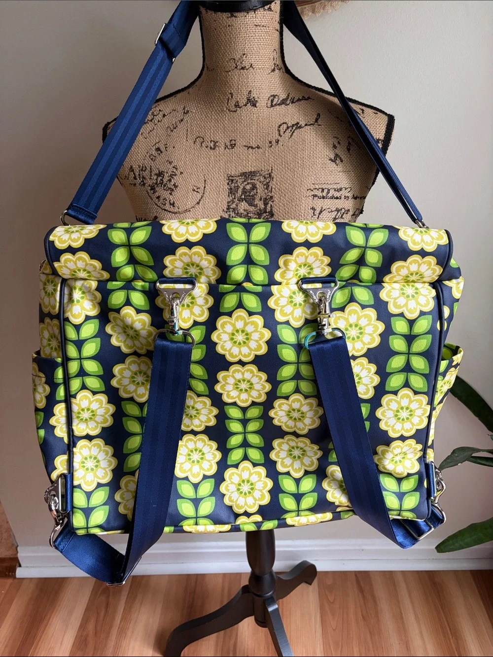 Petunia Pickle Bottom Boxy Convertible Diaper Bag Floral Navy Yellow